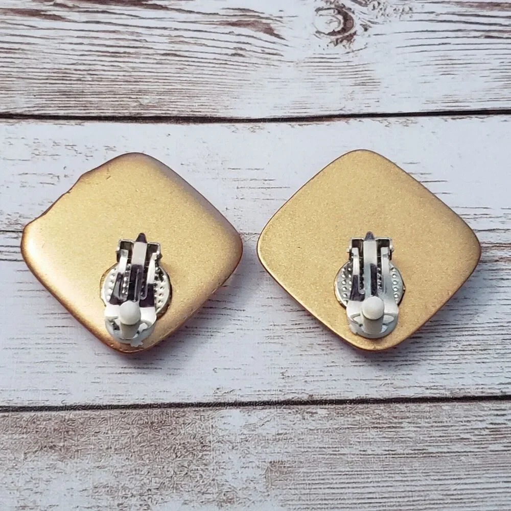 Vintage Clip On Earrings - Large Statement Earrings Orangey Amber Tone